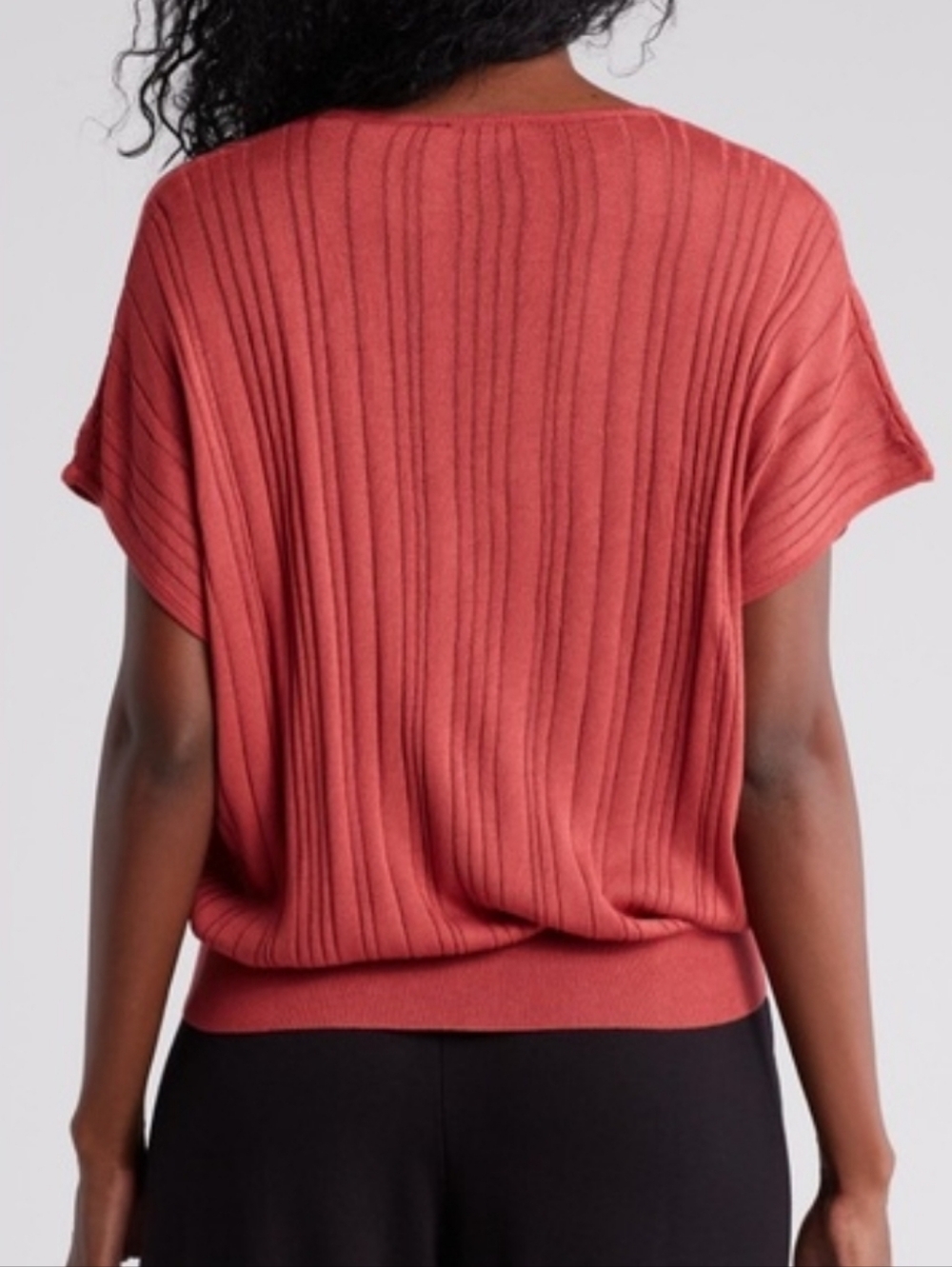 ADRIANNA PAPELLV-neck Vertical Rib Sweater In Rose Batwing Drop shoulder Med - Picture 2 of 6